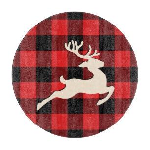 Weihnachtsfeiertag Deer Antlers Red Black Gingham Schneidebrett