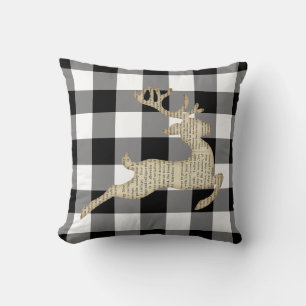 Weihnachtsfeiertag Deer Schwarz-weiß Gingham Kissen