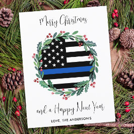 Weihnachtsfeiertag der Polizei Blaue Flagge Postkarte