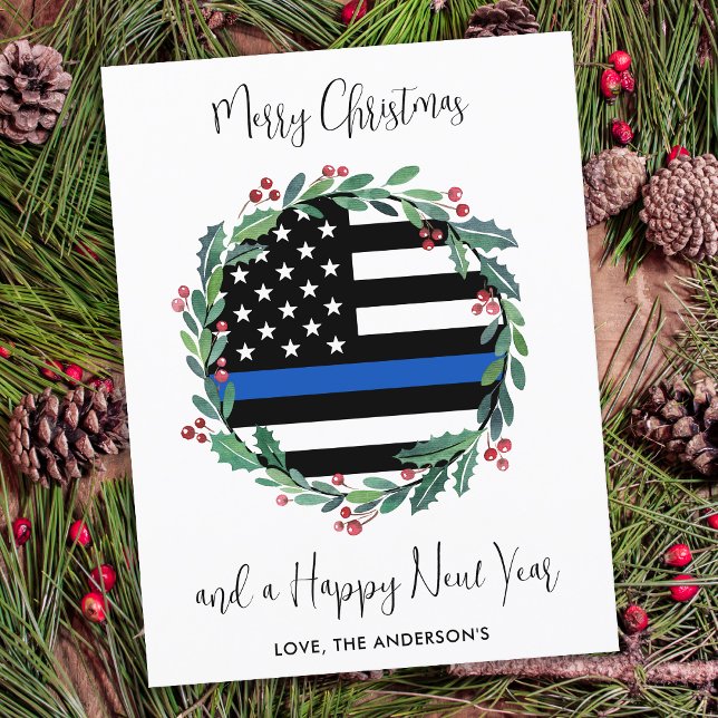 Weihnachtsfeiertag der Polizei Blaue Flagge Postkarte (Von Creator hochgeladen)
