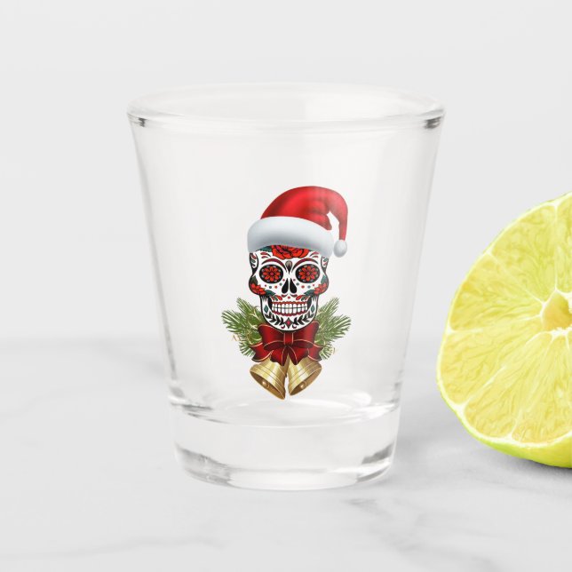 Weihnachtsfeiertag der Weihnachtsmannmütze des tot Schnapsglas (Vorderseite)