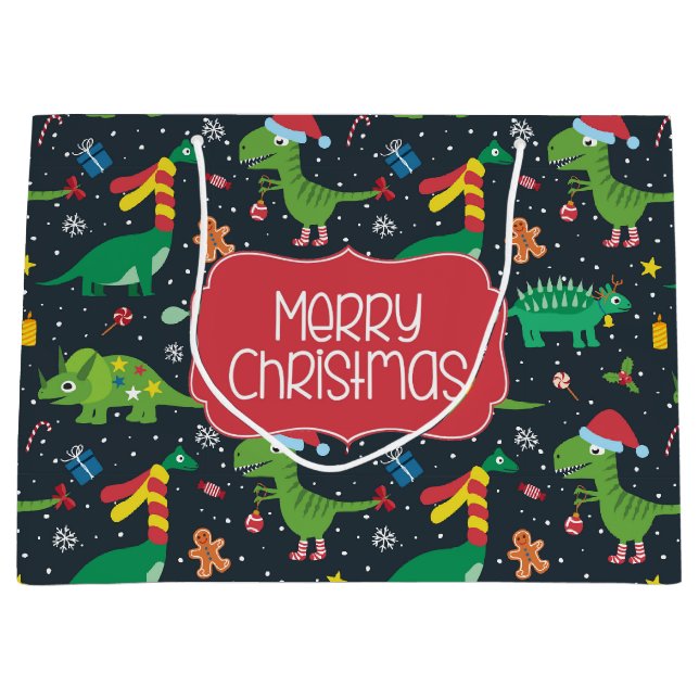 Weihnachtsfeiertag Dinosaur Geschenktasche Große Geschenktüte (Vorderseite)