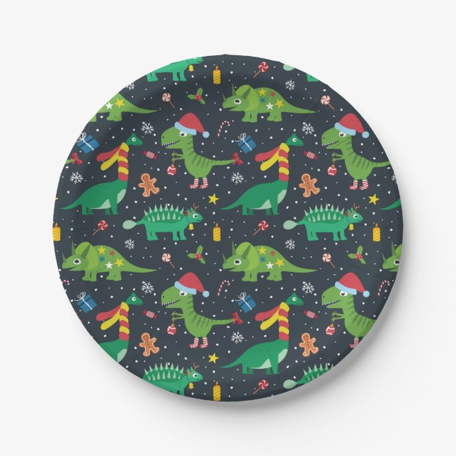 Weihnachtsfeiertag Dinosaur Papierplatte Pappteller (Vorderseite)