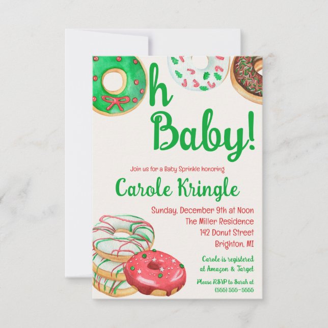 Weihnachtsfeiertag Donut Baby Sprinkle, Dusche Einladung (Vorderseite)