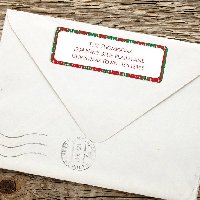 Weihnachtsfeiertag Einfach Rot Grün Kariert (Christmas Holiday red and green plaid patterned return address label. )