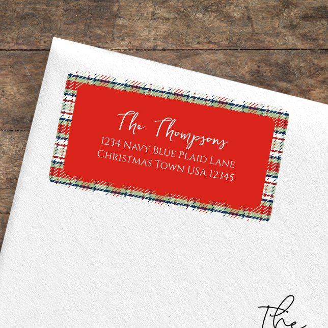 Weihnachtsfeiertag Einfaches Kariertes rotes Muste Adressaufkleber (Christmas holiday red and green plaid pattern return address label. )