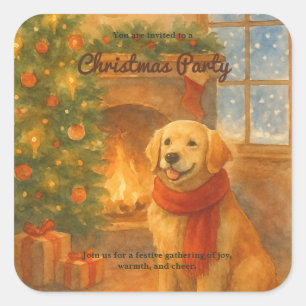Weihnachtsfeiertag Einladung zum gemütlichen Hunde Quadratischer Aufkleber