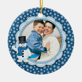 Weihnachtsfeiertag - eisiges Schneeflocke-Foto Keramikornament