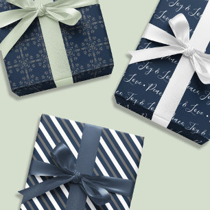 Weihnachtsfeiertag Elegante Klassische Marine Blau Geschenkpapier Set