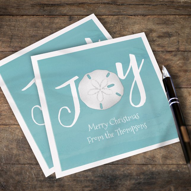 Weihnachtsfeiertag Eleganter Strand Türkis Küste Serviette (Holiday Christmas Joy Sand dollar cocktail napkins)