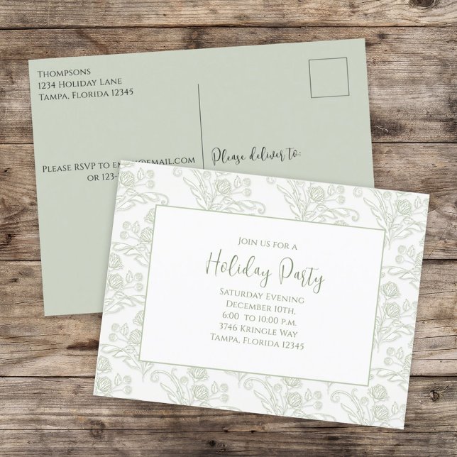 Weihnachtsfeiertag Elegantes Grünes Budget Einladu Postkarte (Von Creator hochgeladen)