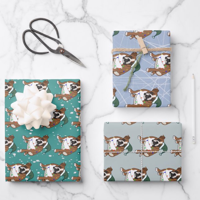 Weihnachtsfeiertag Englisch Bulldog Geschenkpapier Set (Vorderseite)
