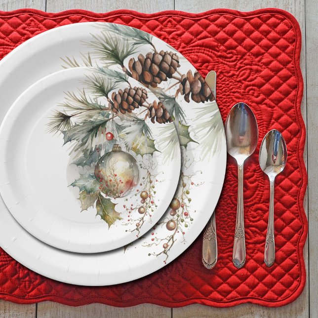 Weihnachtsfeiertag Evergreen Pinecones Pappteller (Beautifully designed paper products for your December wedding or holiday party.    )