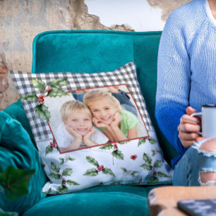 Weihnachtsfeiertag Foto Karierte Wasserfarbe Kissen