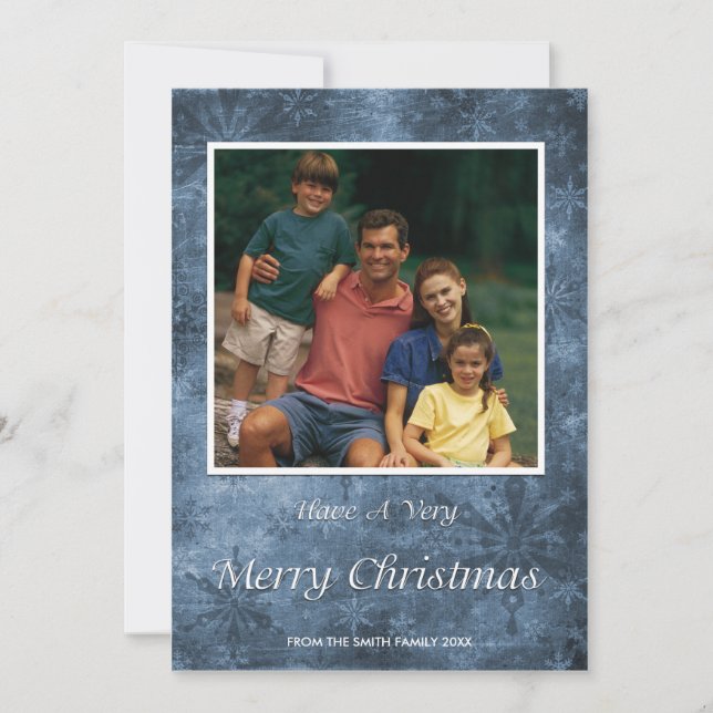 Weihnachtsfeiertag Fotokarte Blaue Schneeflocken Feiertagskarte (Vorderseite)