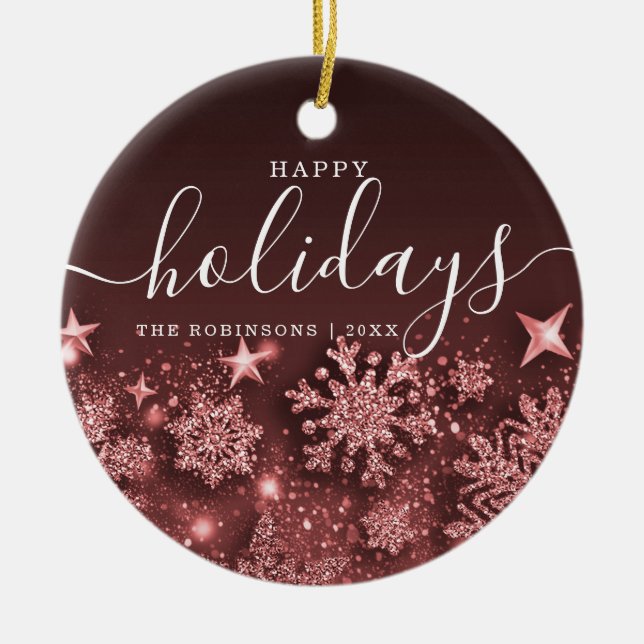 Weihnachtsfeiertag Glitzer Schnee Rose Gold Keramik Ornament (Vorne)