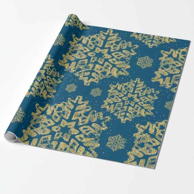 Weihnachtsfeiertag Gold Glitzer Snowflake Navy Bla Geschenkpapier (Ungerollt)