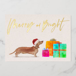 Weihnachtsfeiertag Gold Tan Dackel Dog Foto Folien Feiertagskarte