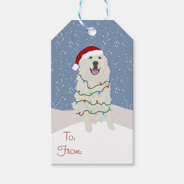 Weihnachtsfeiertag Große Pyrenäen Geschenkanhänger (Vorderseite)