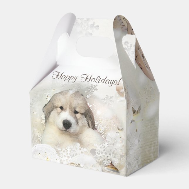Weihnachtsfeiertag Große Pyrenäen Wasserfarbe Geschenkschachtel (Vorderseite)