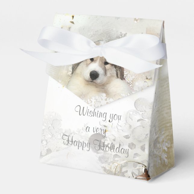 Weihnachtsfeiertag Große Pyrenäen Wasserfarbe Geschenkschachtel (Vorderseite)