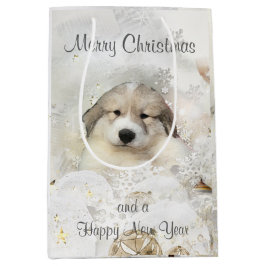 Weihnachtsfeiertag Große Pyrenäen Wasserfarbe Mittlere Geschenktüte