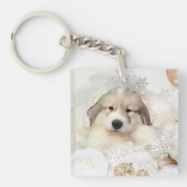 Weihnachtsfeiertag Große Pyrenäen Wasserfarbe Schlüsselanhänger