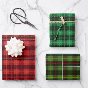 Weihnachtsfeiertag Grün und Rot Kariert Geschenkpapier Set