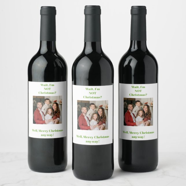 Weihnachtsfeiertag grüner Text Foto  Weinetikett (Flaschen)