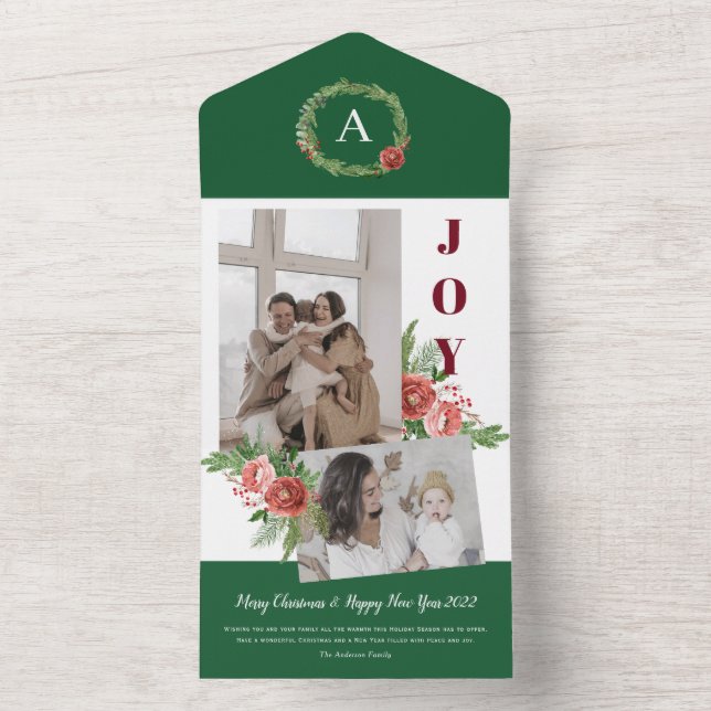 Weihnachtsfeiertag Gruß Aquarell Blumenkarte All In One Einladung (Innen Boden)