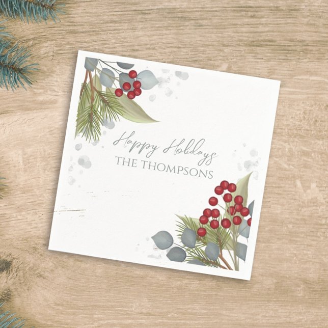Weihnachtsfeiertag Holly Berries Grüne Silber Serviette (Von Creator hochgeladen)