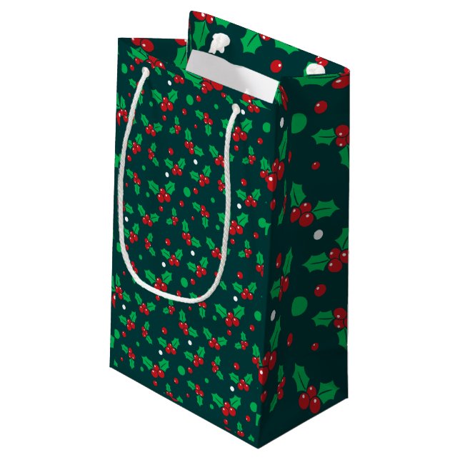 Weihnachtsfeiertag Holly Berry Mistletoe Geschenkt Kleine Geschenktüte (Rückseite Schrägansicht)