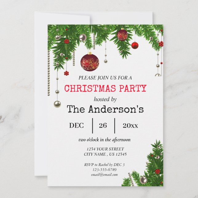 Weihnachtsfeiertag Holly Party Einladung (Vorderseite)