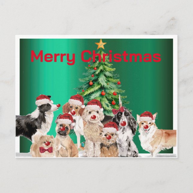 Weihnachtsfeiertag Hund liebt Grün Merry Postkarte (Vorderseite)