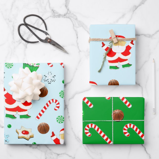 Weihnachtsfeiertag im Basketball Geschenkpapier Set (Vorderseite)