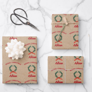 Weihnachtsfeiertag Individuelle Name Kraft Geschenkpapier Set