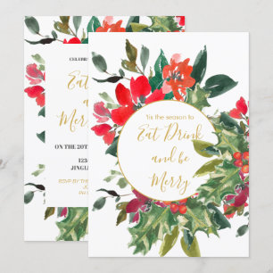 Weihnachtsfeiertag Jahreszeit Holly Wreath Gold Einladung