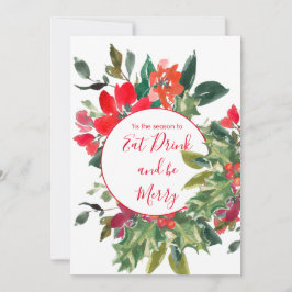 Weihnachtsfeiertag Jahreszeit Holly Wreath Red Einladung