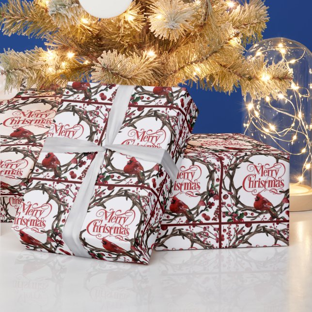 Weihnachtsfeiertag Kardinal Red Berries Geschenkpapier (Feiertage)