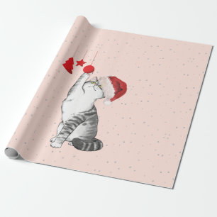 Weihnachtsfeiertag Katze Dekoration Spaß Silber Geschenkpapier