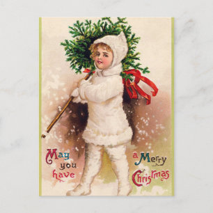 Weihnachtsfeiertag Kind und Baum-Postkarte Feiertagspostkarte