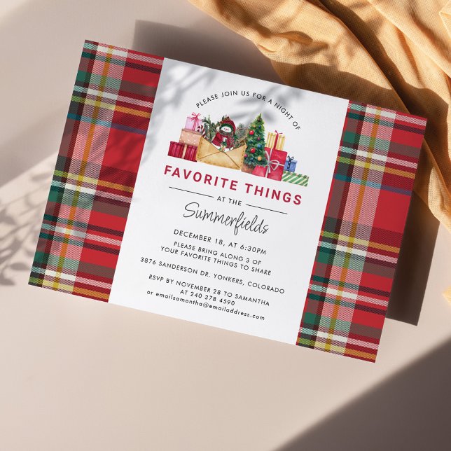 Weihnachtsfeiertag Lieblings-Party Einladung (Plaid Rustic Favorite Things Christmas Invitation)