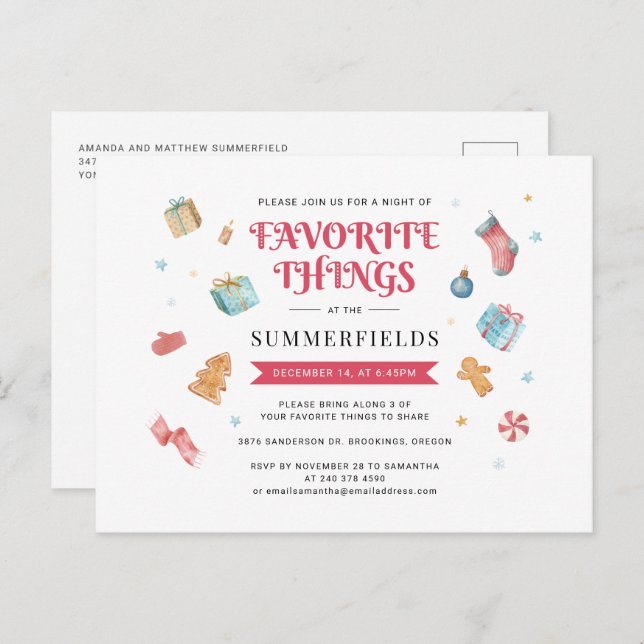 Weihnachtsfeiertag LieblingsDINGE Geschenkswap-Par Einladungspostkarte (Vorne/Hinten)