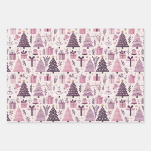 Weihnachtsfeiertag lila und rosa geschenkpapier set