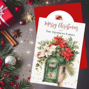 Weihnachtsfeiertag Mailbox Floral Monogram No-Foto Feiertagskarte