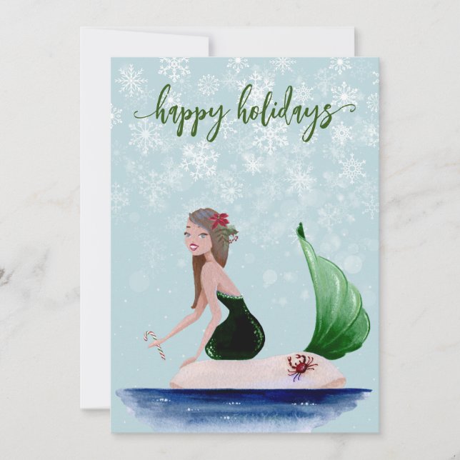 Weihnachtsfeiertag Mermaid Green Feiertagskarte (Vorderseite)