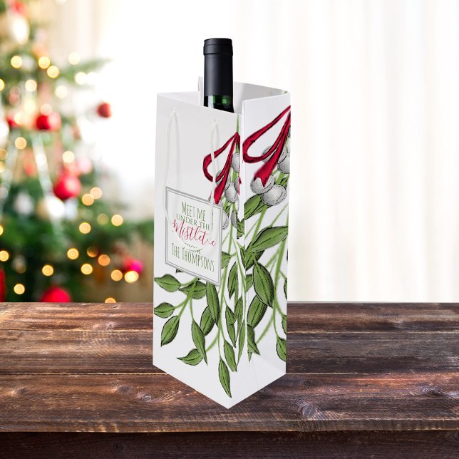 Weihnachtsfeiertag Merry Mistletoe Niedlich Whimsi Geschenktüte Für Weinflaschen (Christmas merry mistletoe holiday wine gift bag)