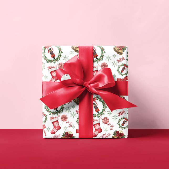 Weihnachtsfeiertag mit festem Nutcracker & Red Bow Geschenkpapier (Von Creator hochgeladen)