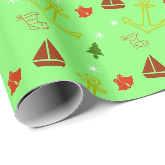 Weihnachtsfeiertag mit Nautic Sailboat Wrap Geschenkpapier (Rolleneckpunkt)