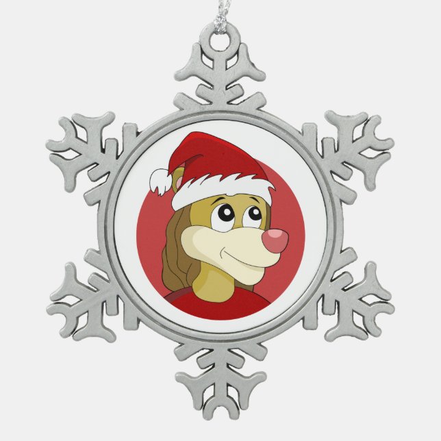 Weihnachtsfeiertag mit niedlichem Löwen Schneeflocken Zinn-Ornament (Vorderseite)